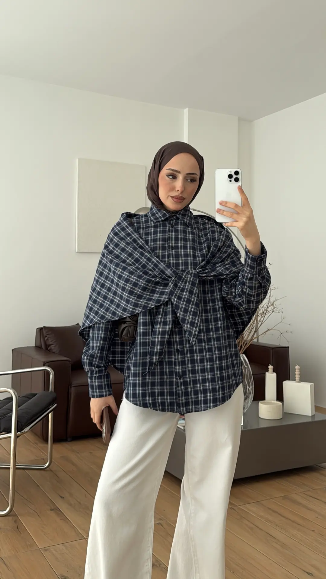 Şal Detaylı Gömlek Lacivert/Beyaz - Görsel 2