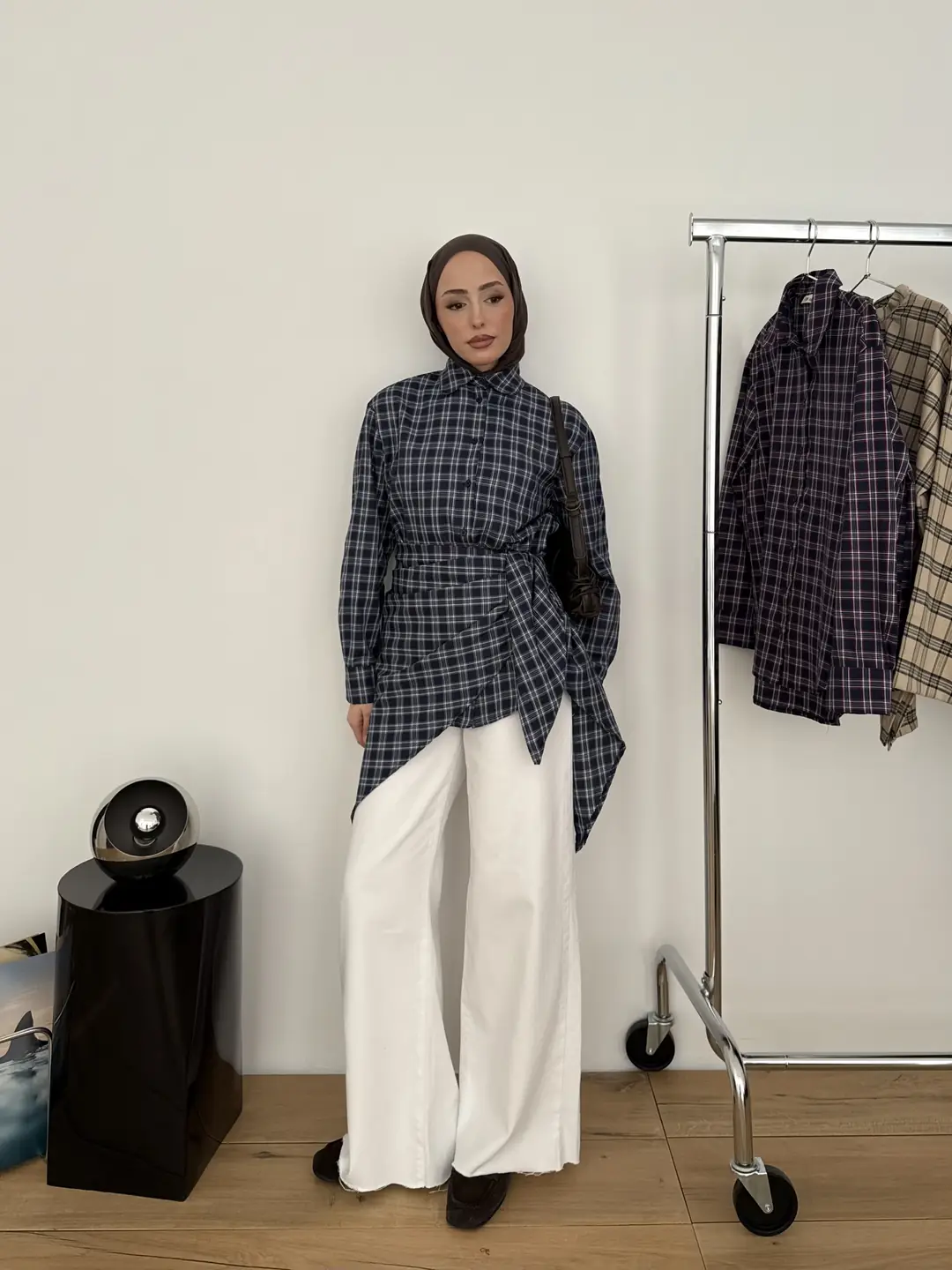 Şal Detaylı Gömlek Lacivert/Beyaz - Görsel 5