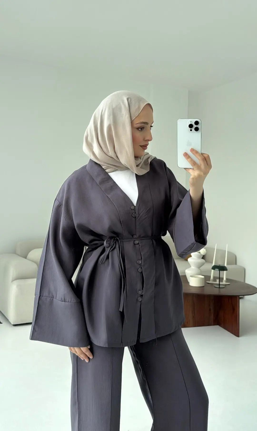 Şal Yaka Düğmeli Takım Antrasit - Görsel 2