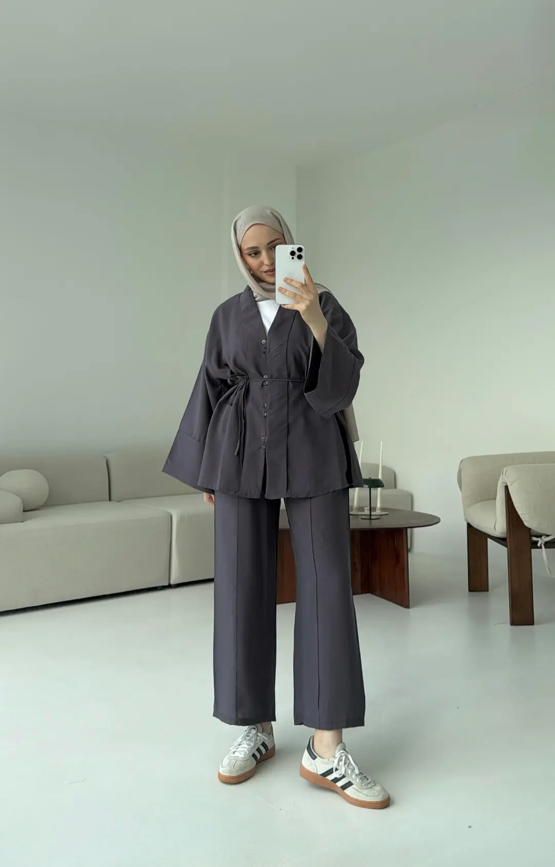 Şal Yaka Düğmeli Takım Antrasit - Görsel 7