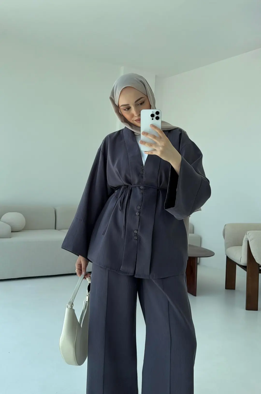 Şal Yaka Düğmeli Takım Antrasit