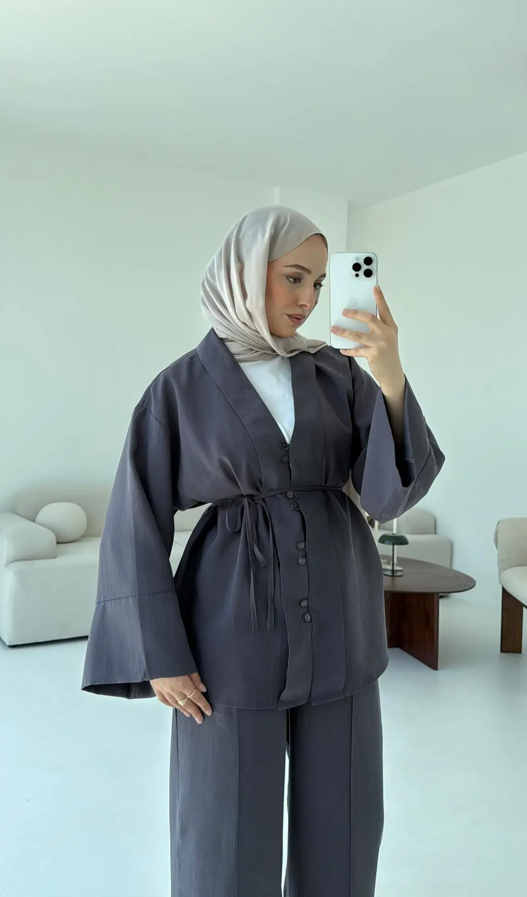 Şal Yaka Düğmeli Takım Antrasit - Görsel 10