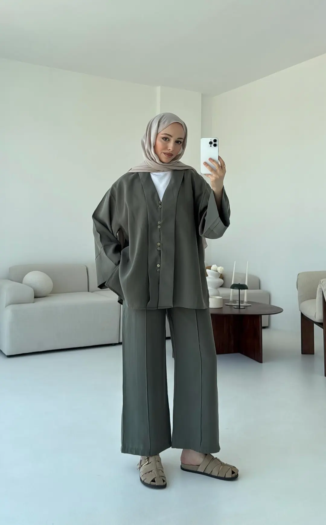 Şal Yaka Düğmeli Takım Haki - Görsel 6