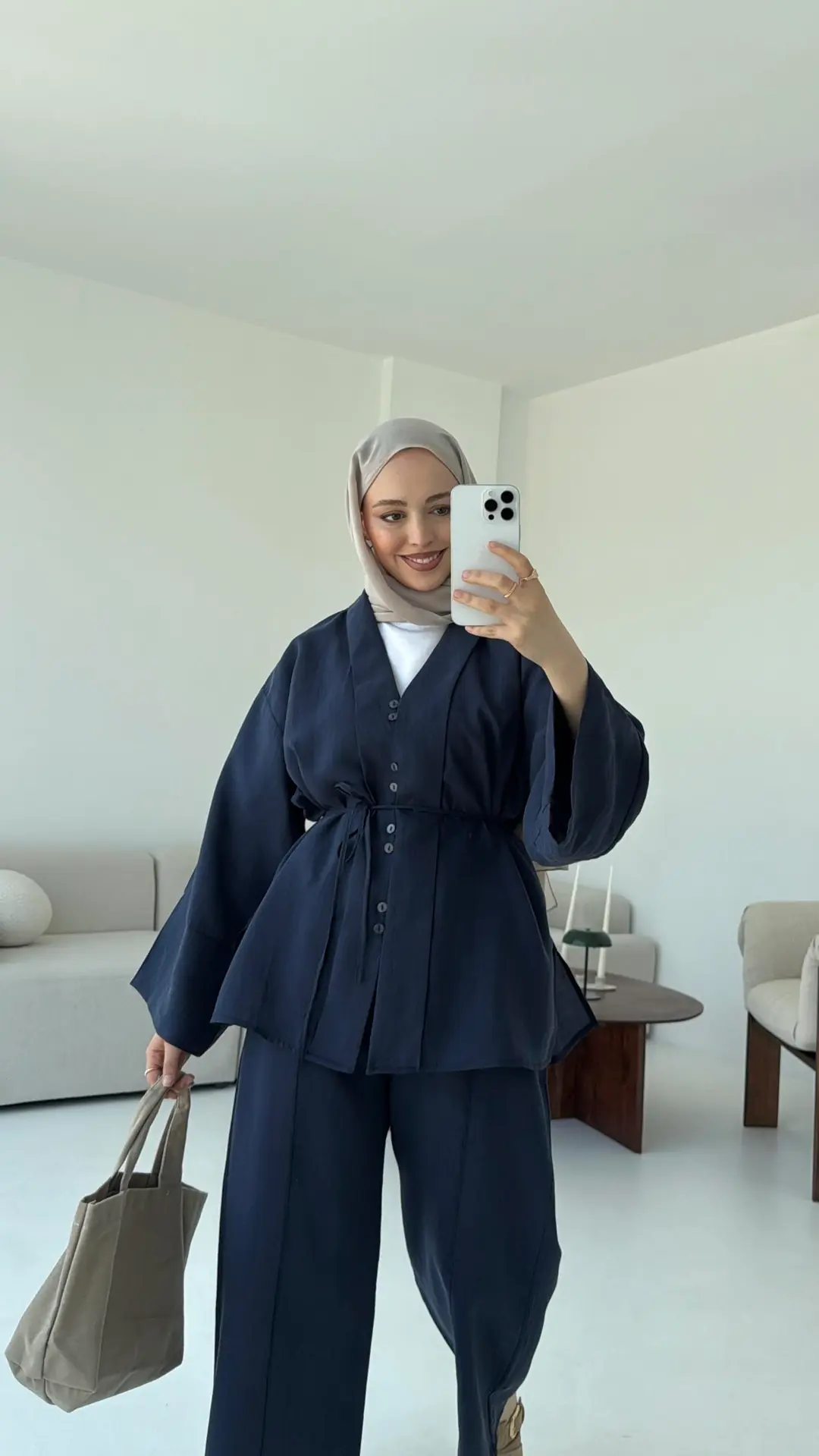 Şal Yaka Düğmeli Takım Lacivert - Görsel 5