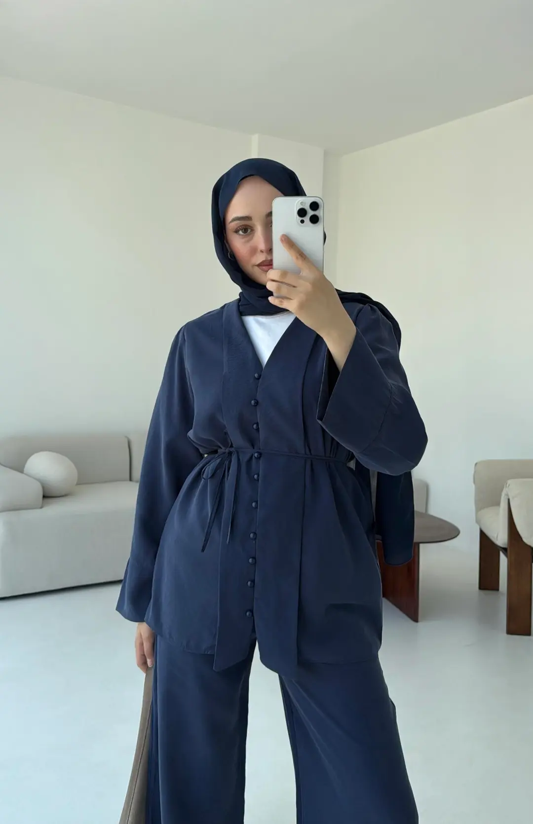 Şal Yaka Düğmeli Takım Lacivert - Görsel 2