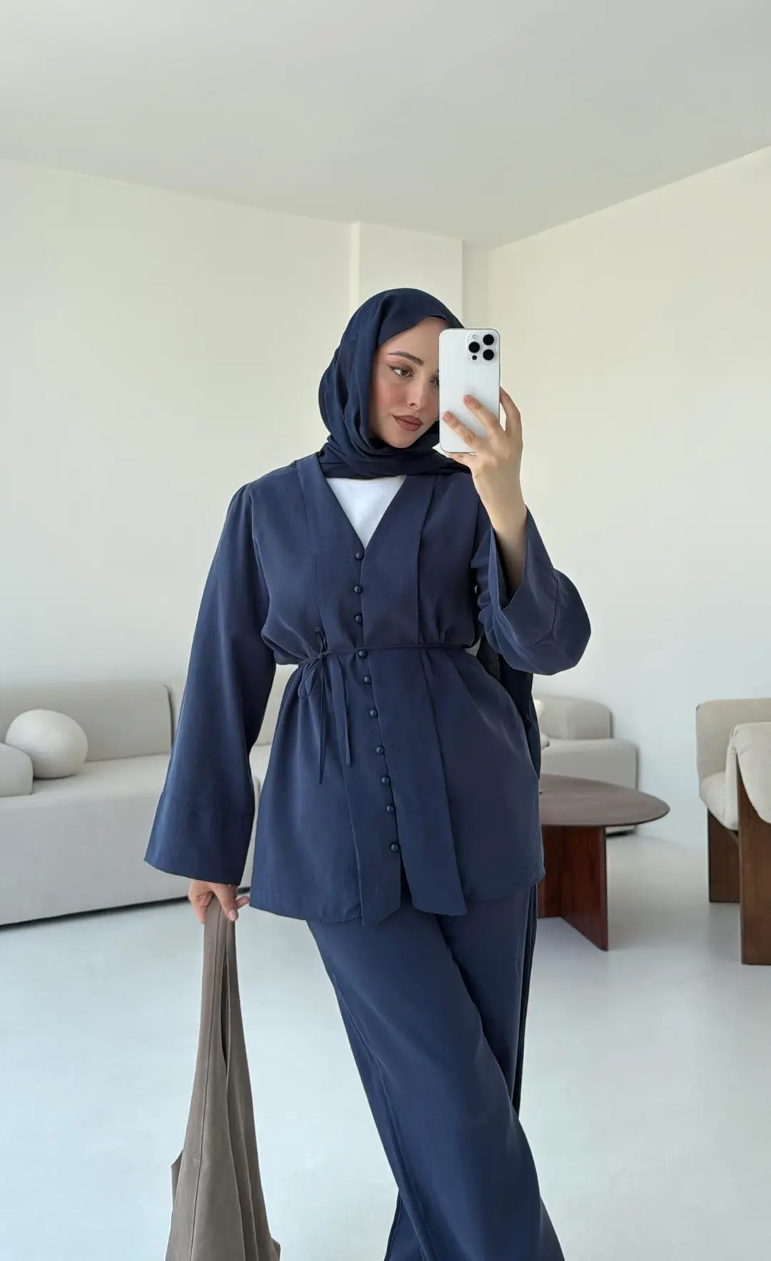 Şal Yaka Düğmeli Takım Lacivert - Görsel 3