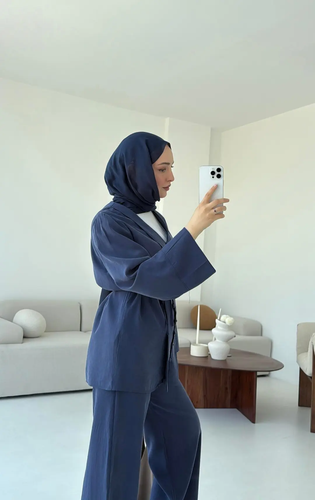 Şal Yaka Düğmeli Takım Lacivert - Görsel 5