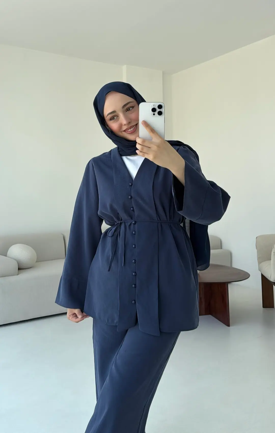 Şal Yaka Düğmeli Takım Lacivert - Görsel 6