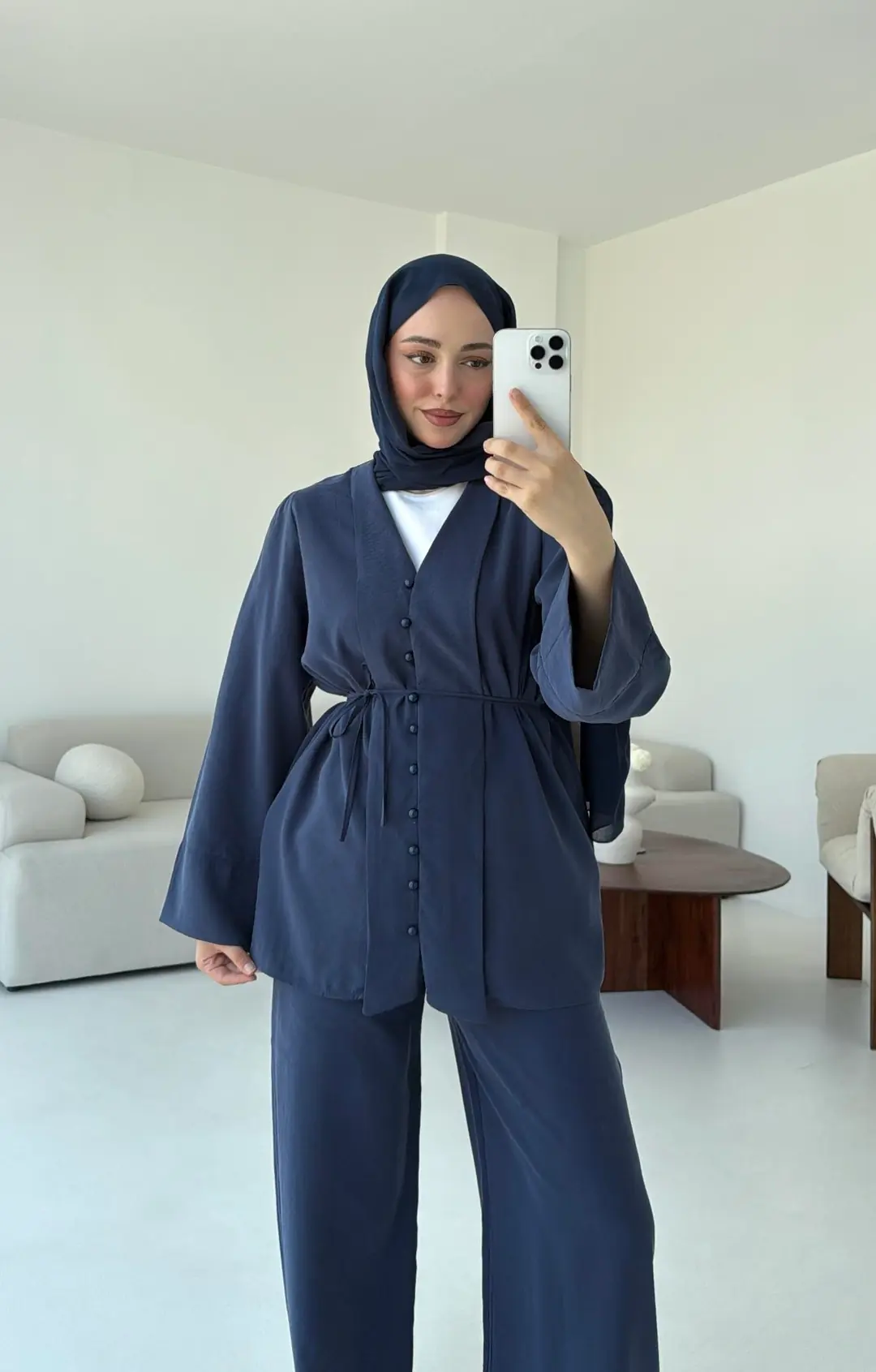 Şal Yaka Düğmeli Takım Lacivert - Görsel 8