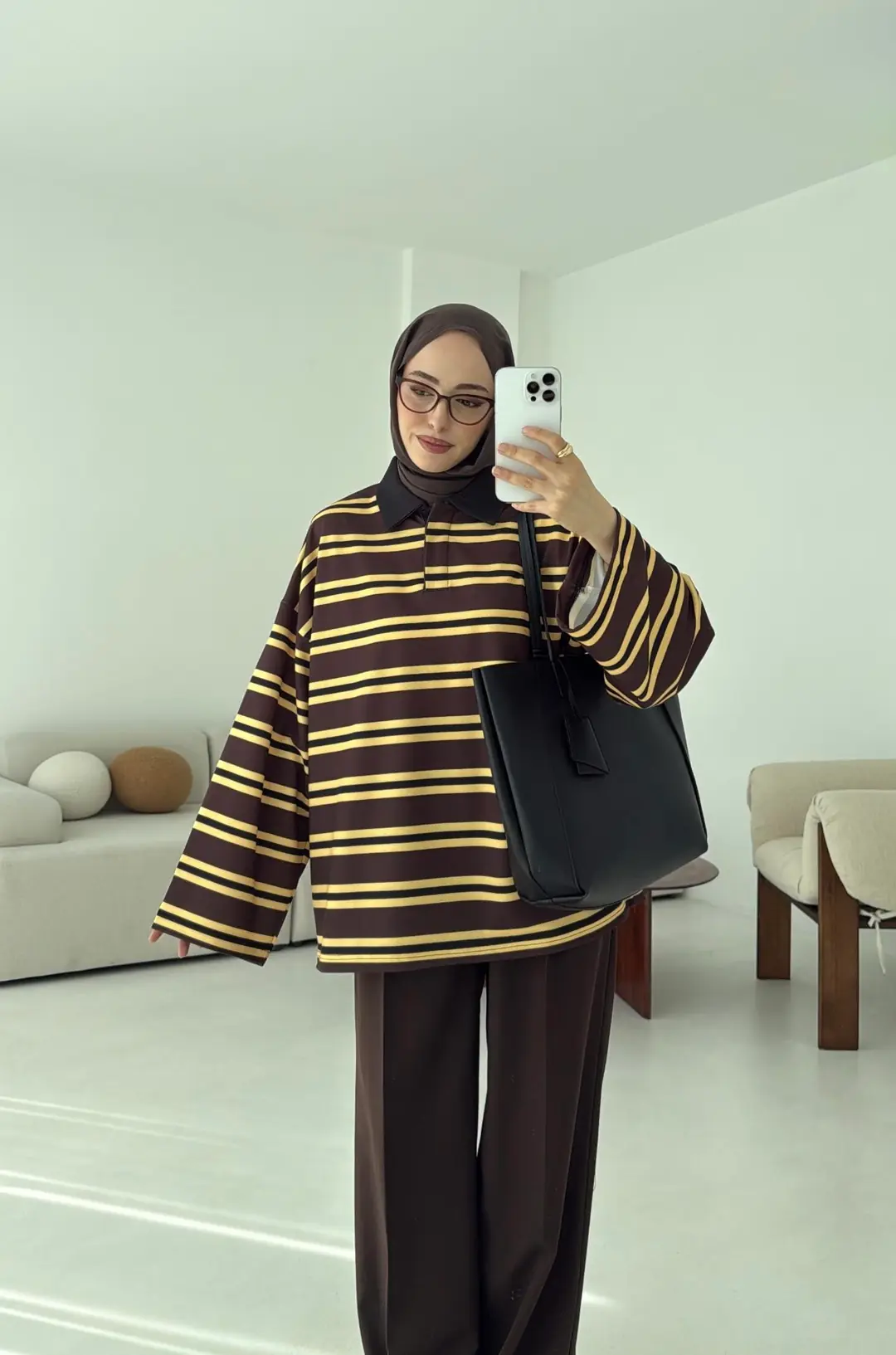 Sarı Çizgili Polo Yaka Sweatshrt - Görsel 4