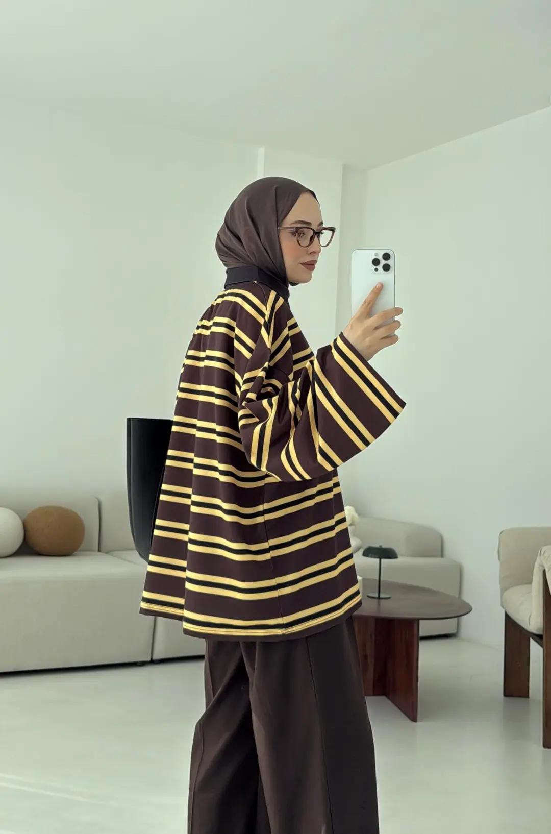 Sarı Çizgili Polo Yaka Sweatshrt - Görsel 5