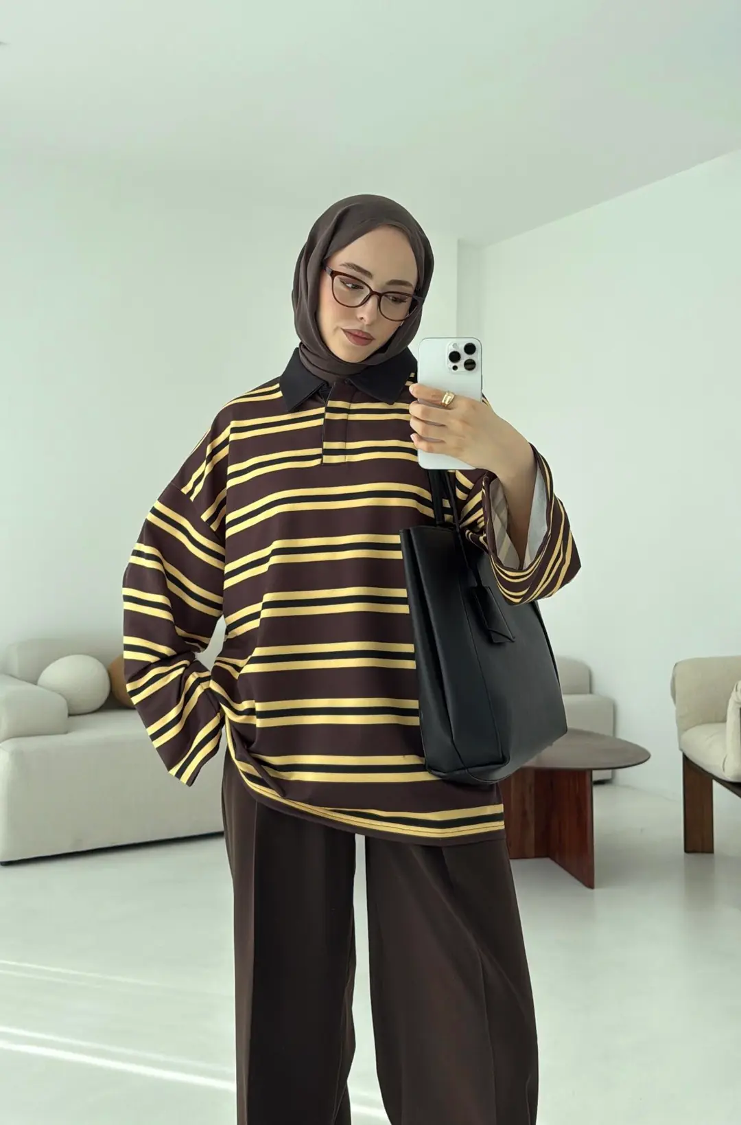 Sarı Çizgili Polo Yaka Sweatshrt - Görsel 7