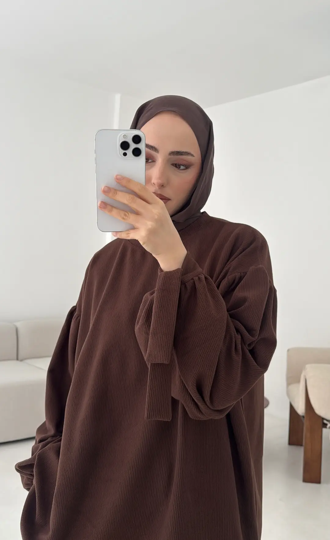 Selanik Balon Kol Bagcıklı Sweat Kahve - Görsel 7