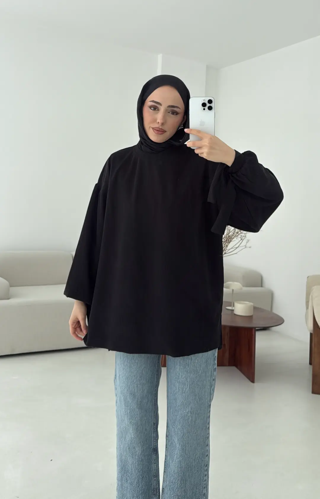 Selanik Balon Kol Bagcıklı Sweat Siyah - Görsel 4