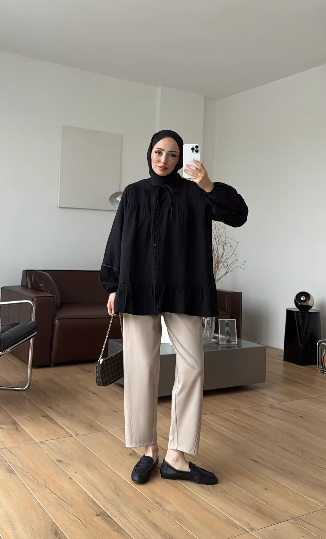 Şerit Detay Muslin Gömlek Siyah - Görsel 9