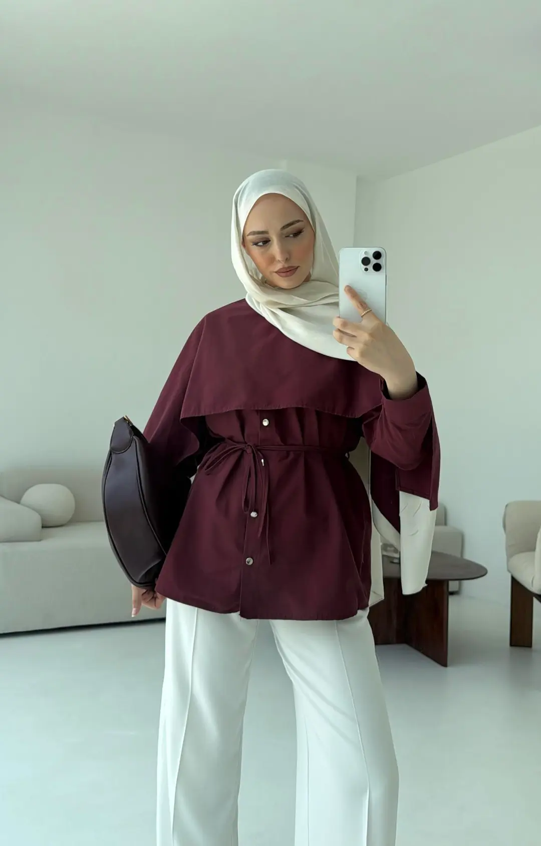 Seyyar Pelerinli Gömlek Bordo - Görsel 2