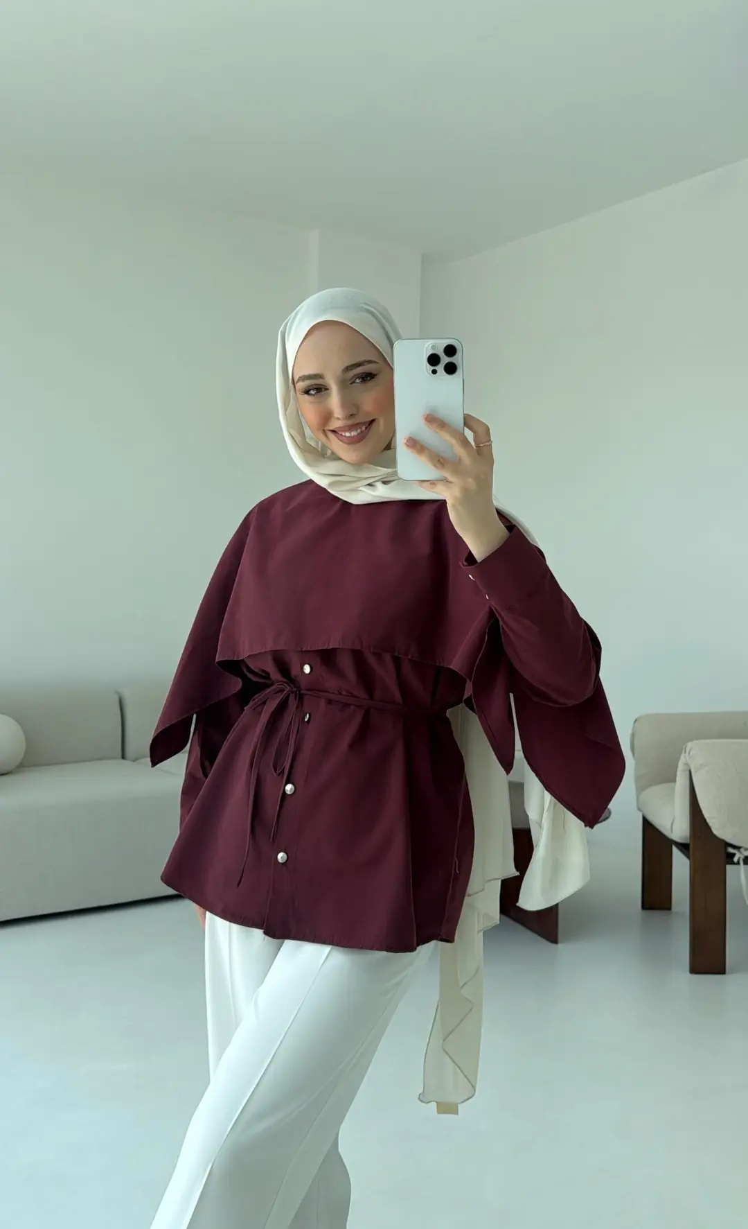 Seyyar Pelerinli Gömlek Bordo - Görsel 5