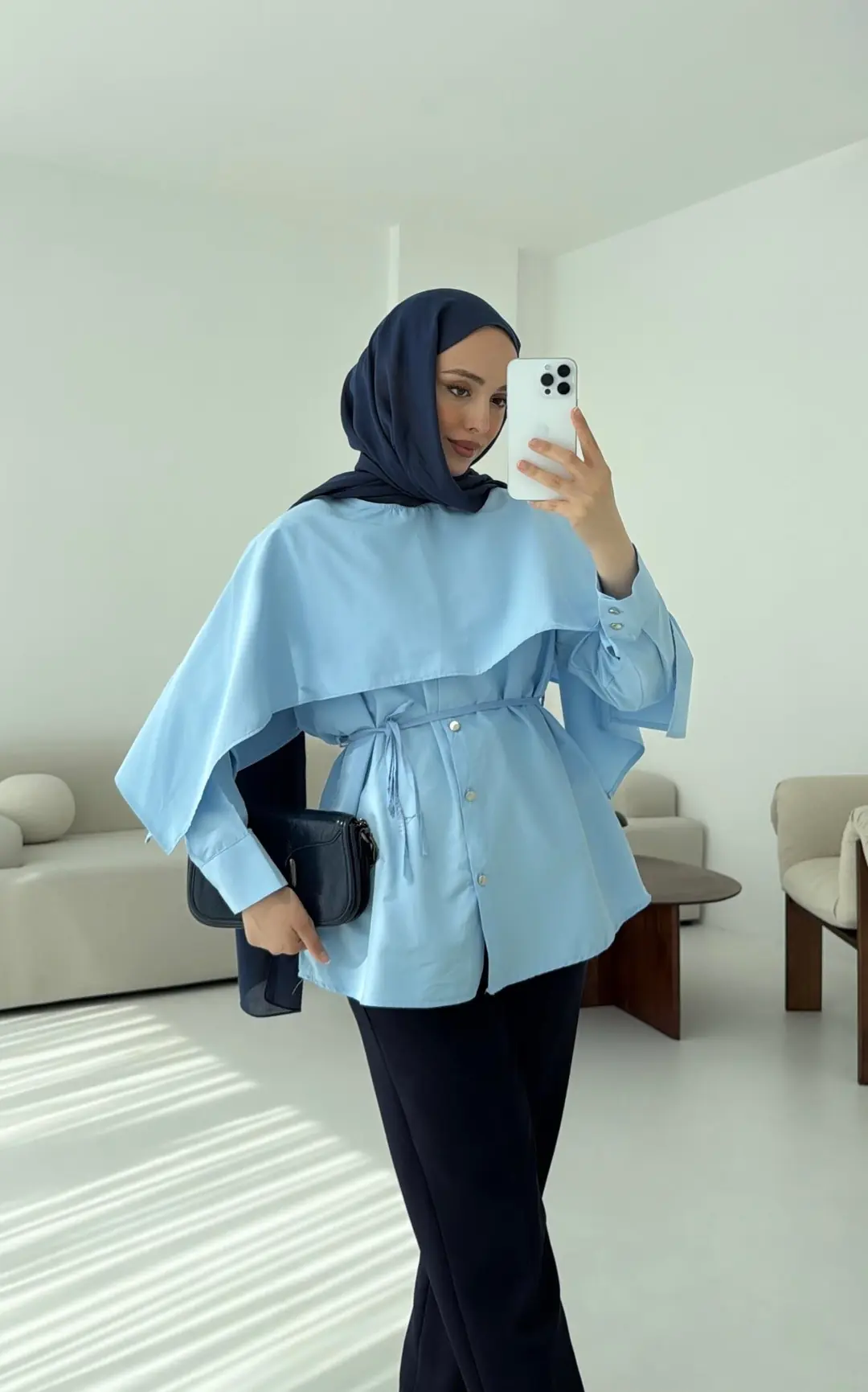 Seyyar Pelerinli Gömlek Mavi - Görsel 2