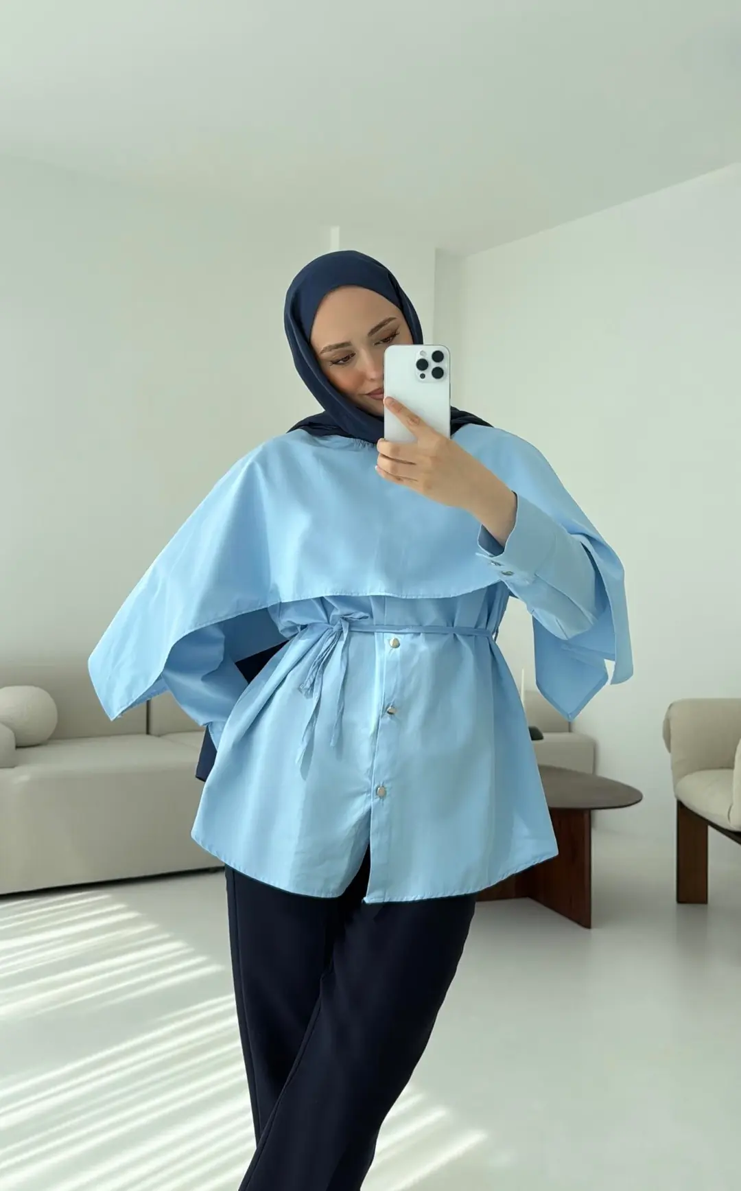 Seyyar Pelerinli Gömlek Mavi - Görsel 5