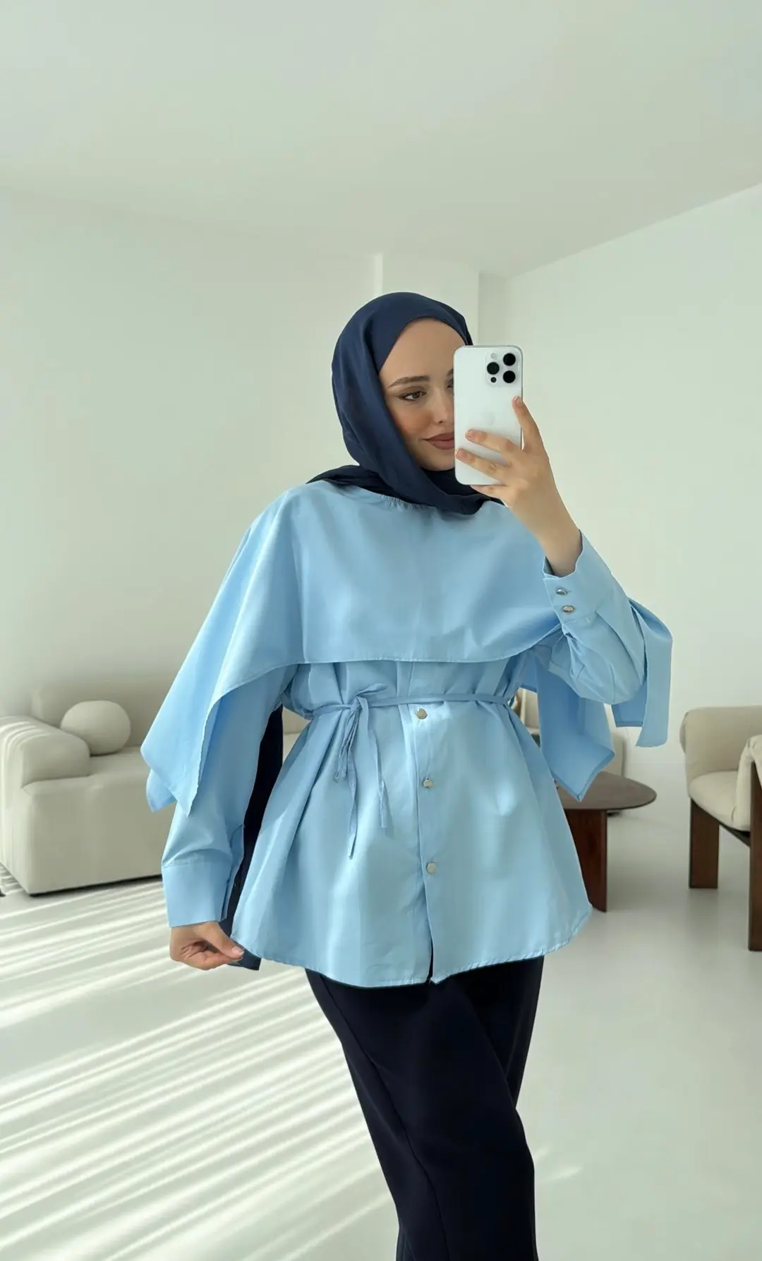 Seyyar Pelerinli Gömlek Mavi - Görsel 6