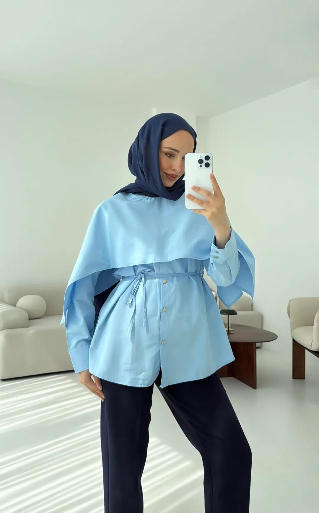 Seyyar Pelerinli Gömlek Mavi - Görsel 7