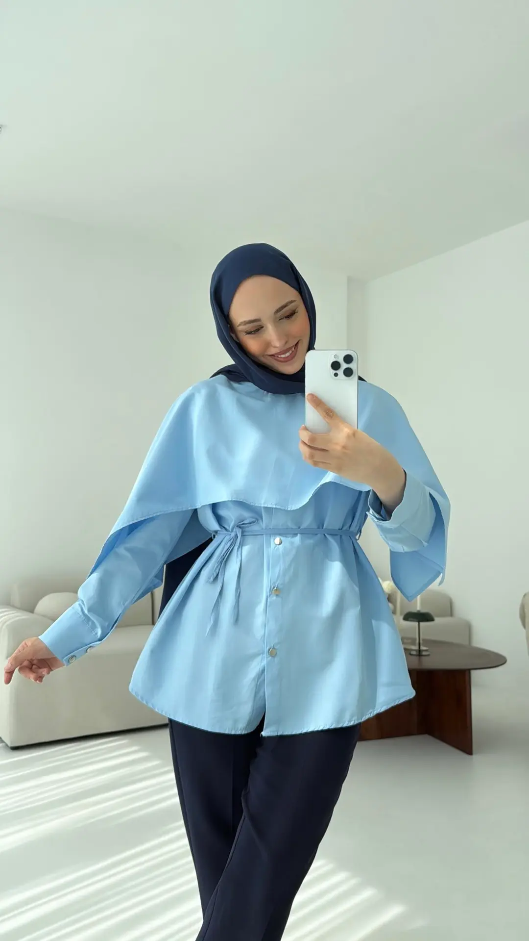 Seyyar Pelerinli Gömlek Mavi - Görsel 8