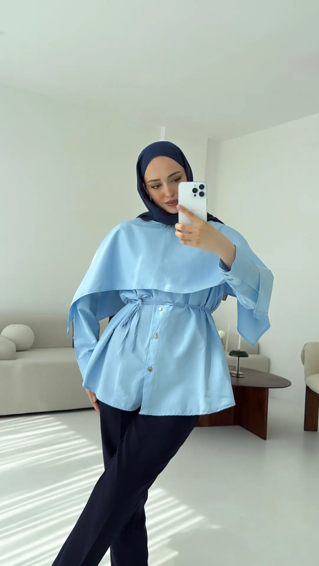 Seyyar Pelerinli Gömlek Mavi - Görsel 9