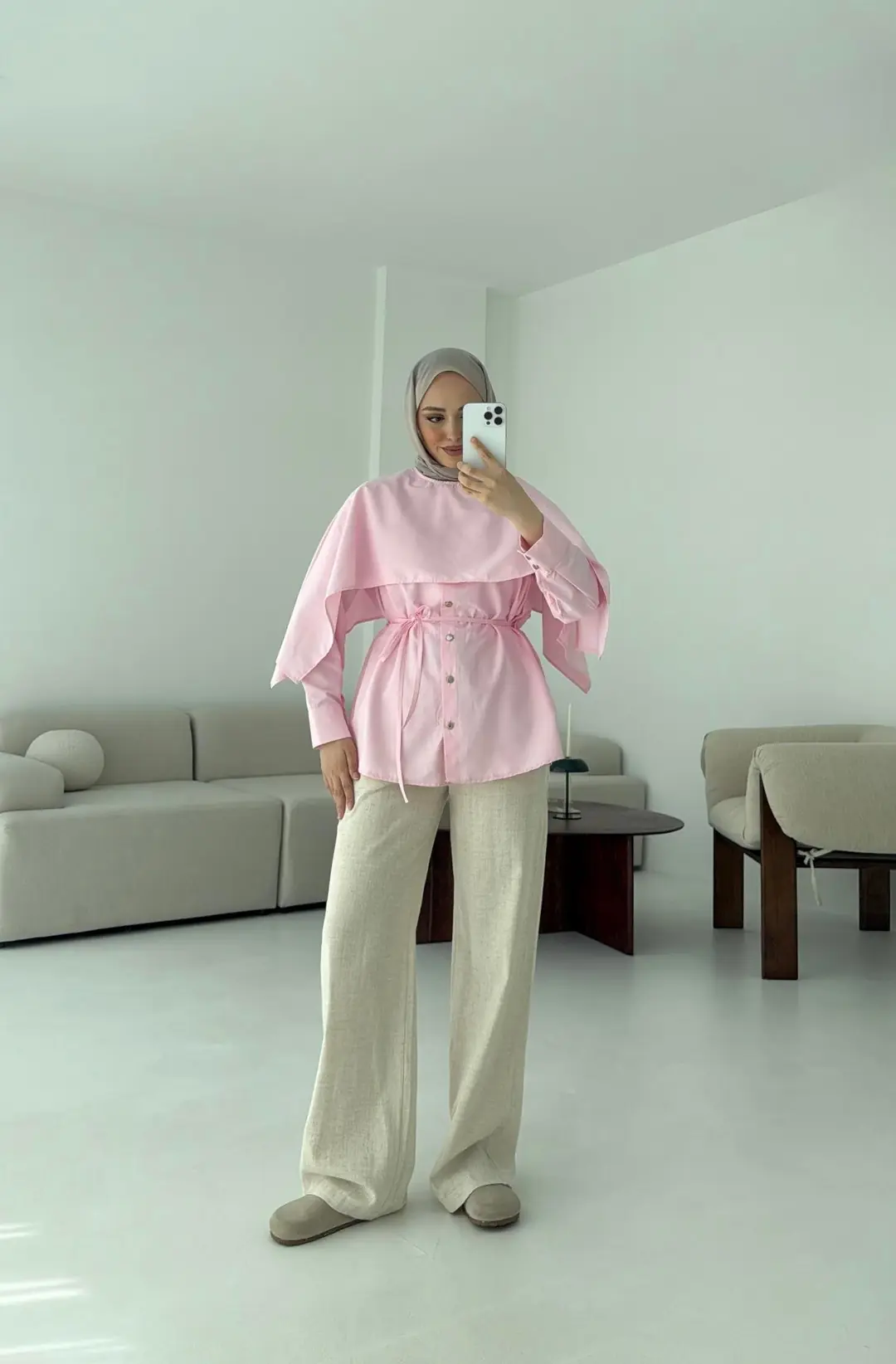 Seyyar Pelerinli Gömlek Pembe - Görsel 2