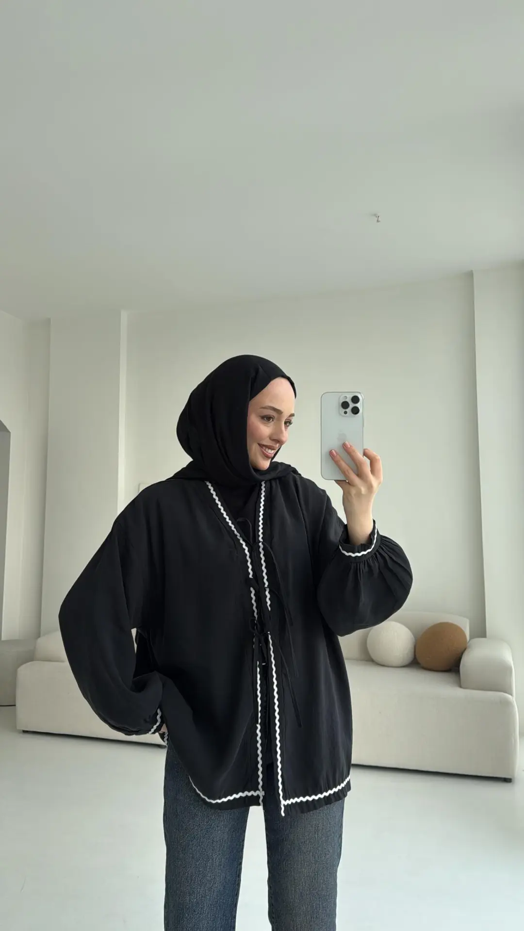 Siyah Bağlamalı Dantel Detay Kimono - Görsel 3