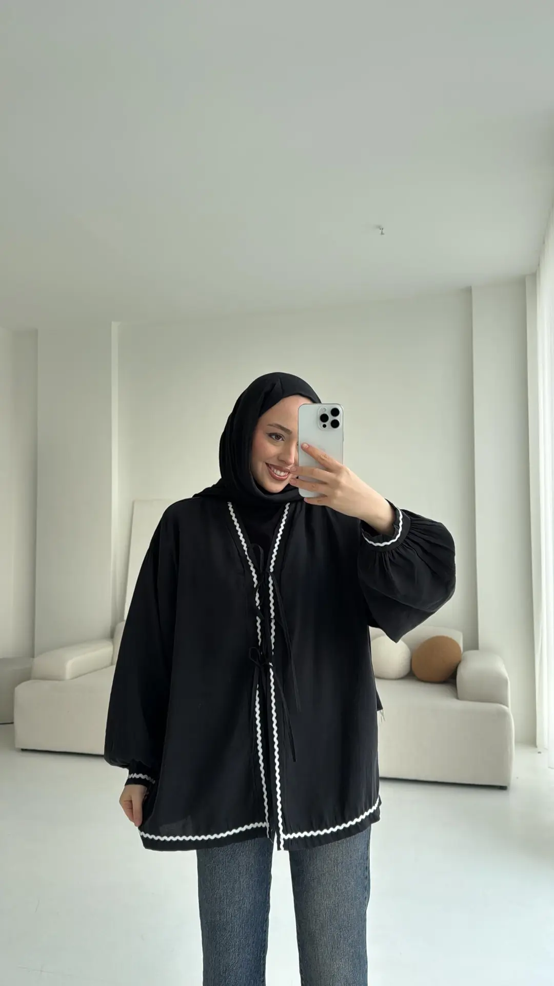 Siyah Bağlamalı Dantel Detay Kimono - Görsel 4