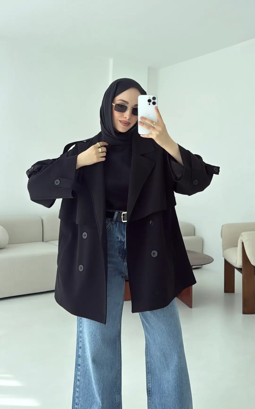 Siyah Bağlamalı Trençkot - Görsel 3