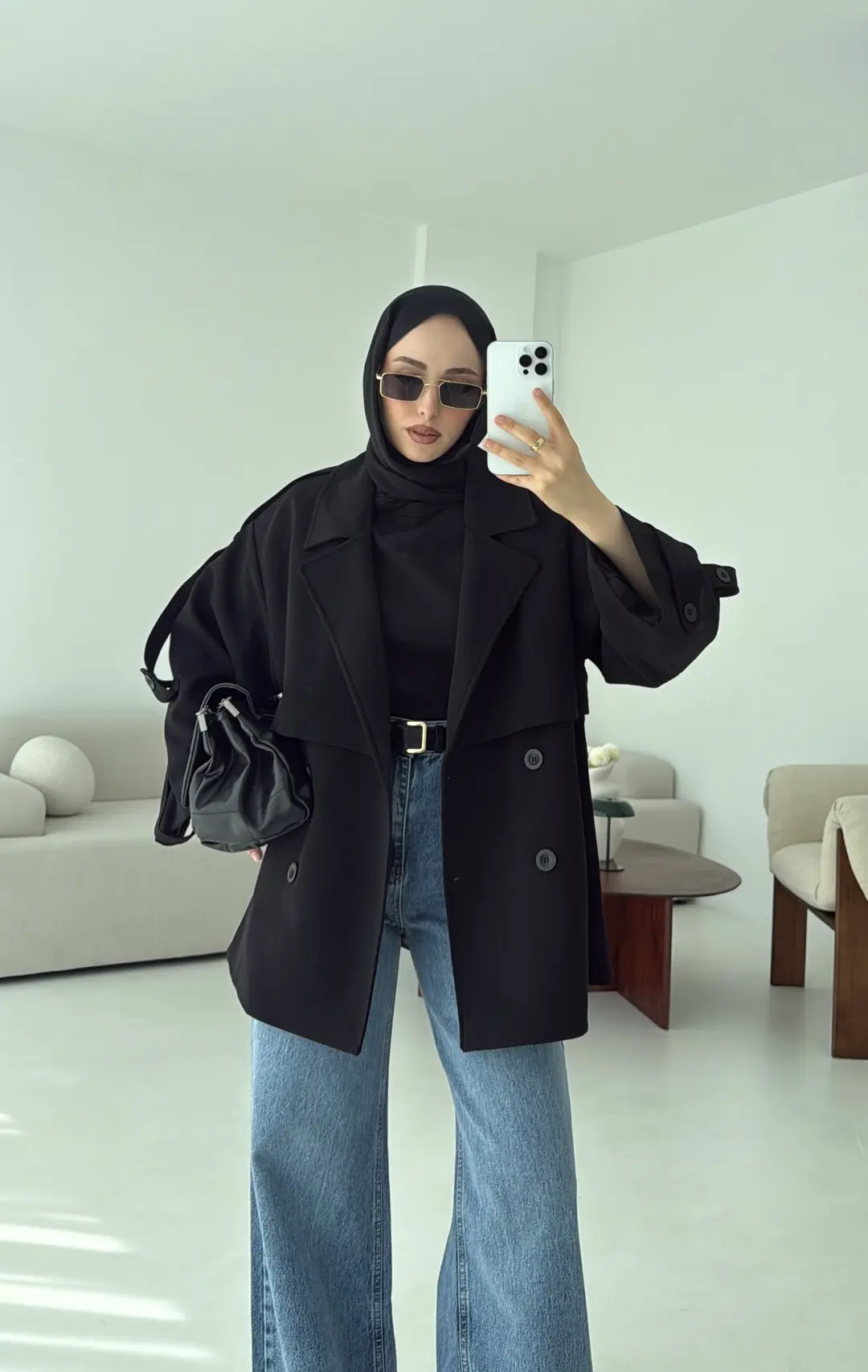 Siyah Bağlamalı Trençkot - Görsel 4