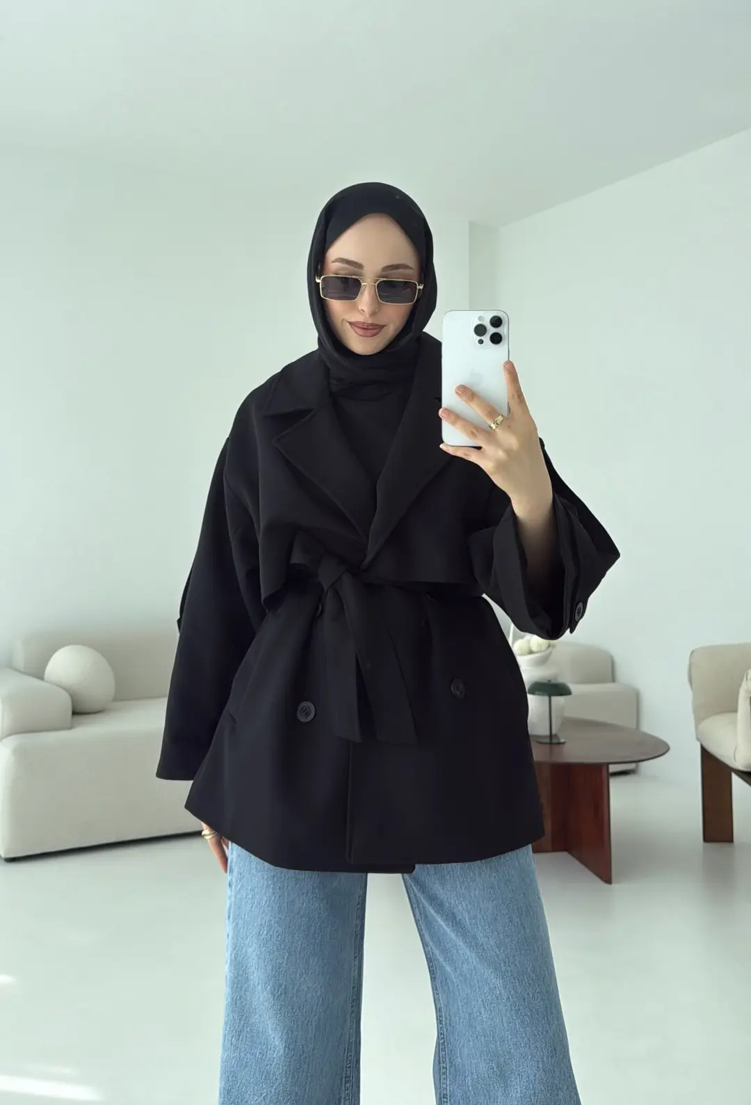 Siyah Bağlamalı Trençkot - Görsel 9