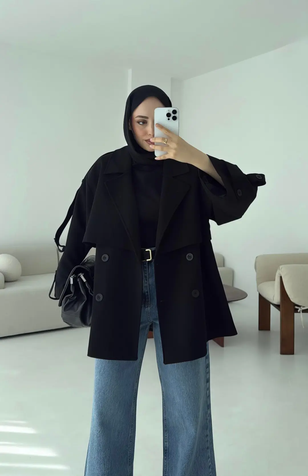 Siyah Bağlamalı Trençkot - Görsel 5