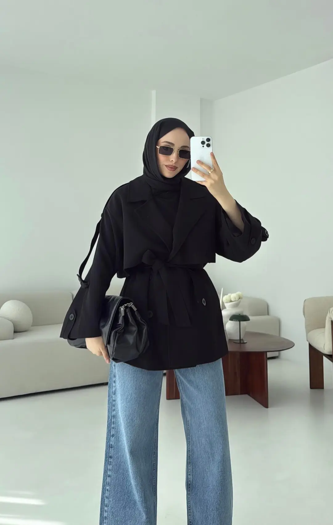 Siyah Bağlamalı Trençkot - Görsel 6