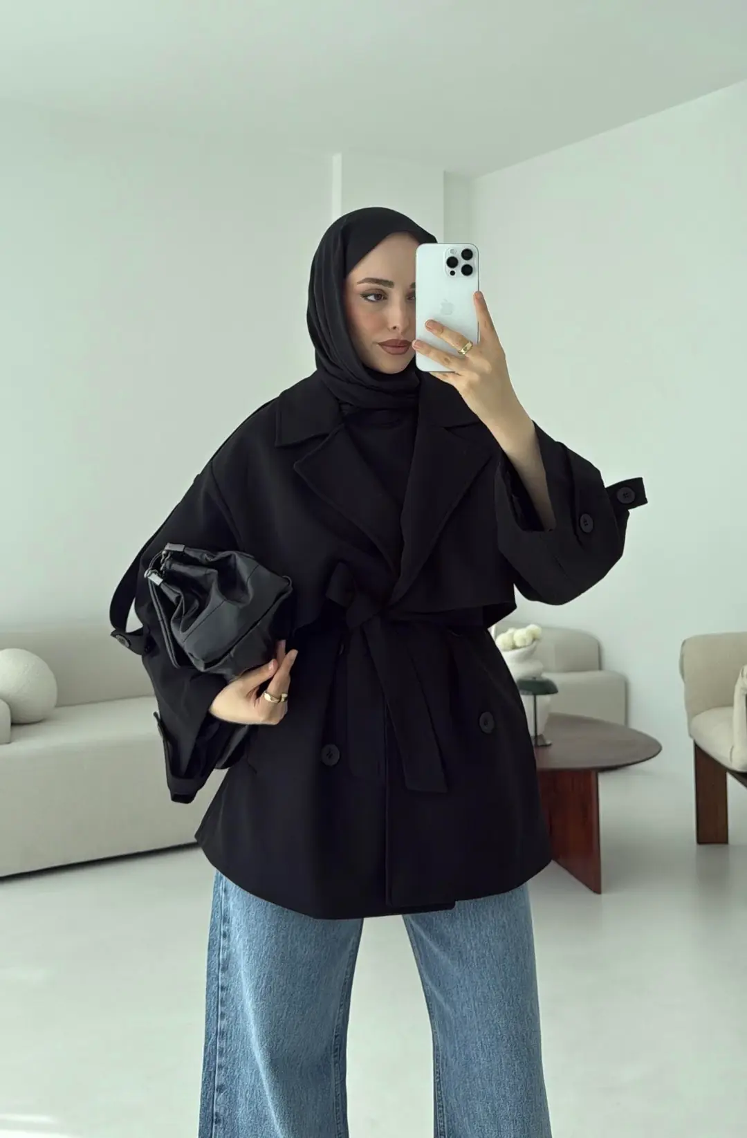 Siyah Bağlamalı Trençkot - Görsel 8