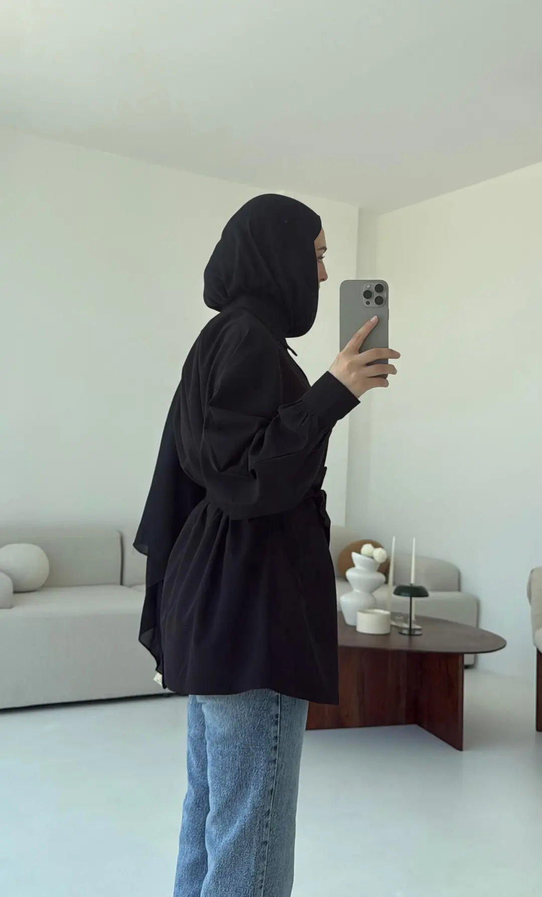 Siyah Balon Kol Bağlamalı Gömlek - Görsel 7