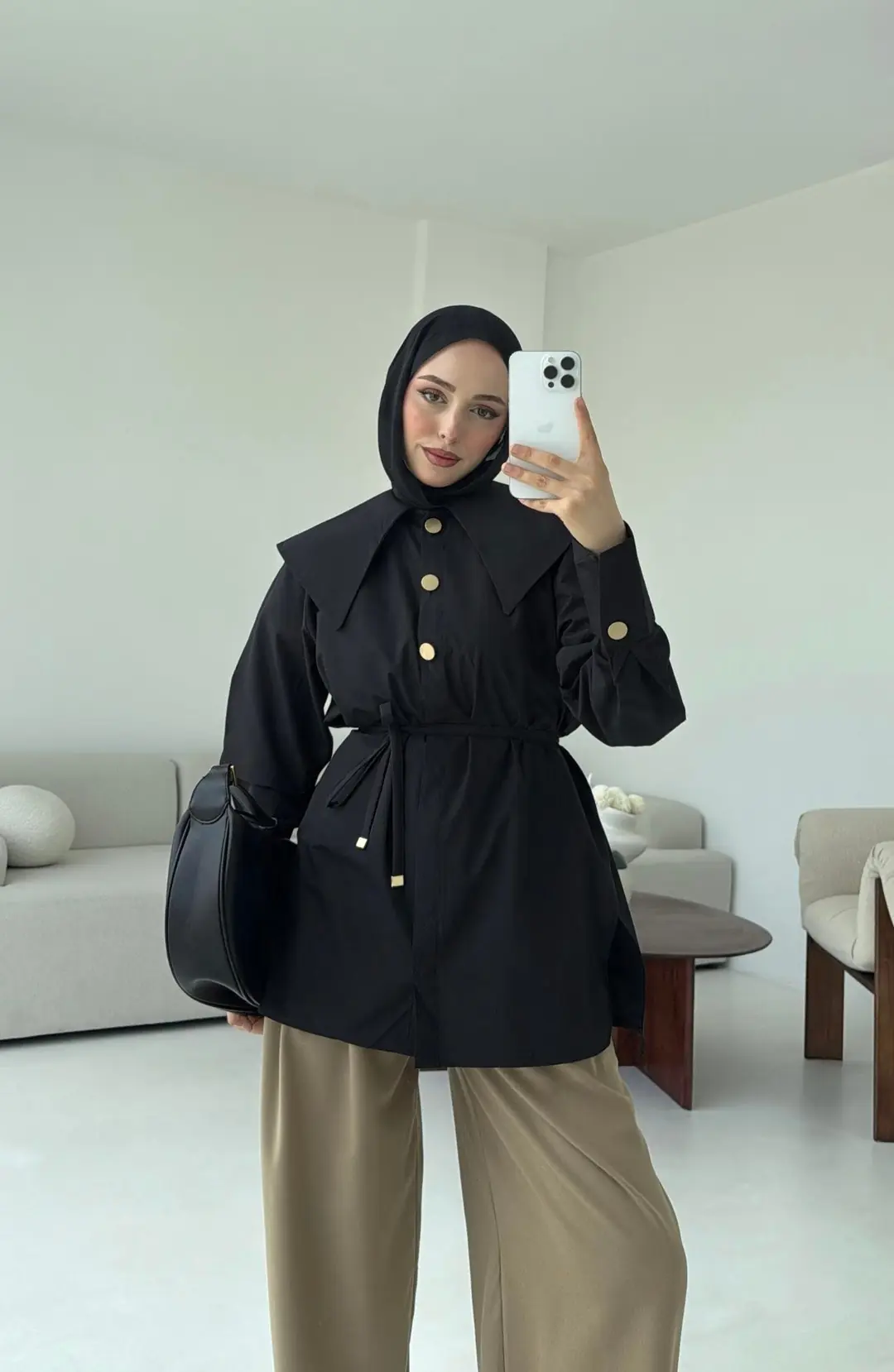 Siyah Bebe Yaka Gömlek - Görsel 3