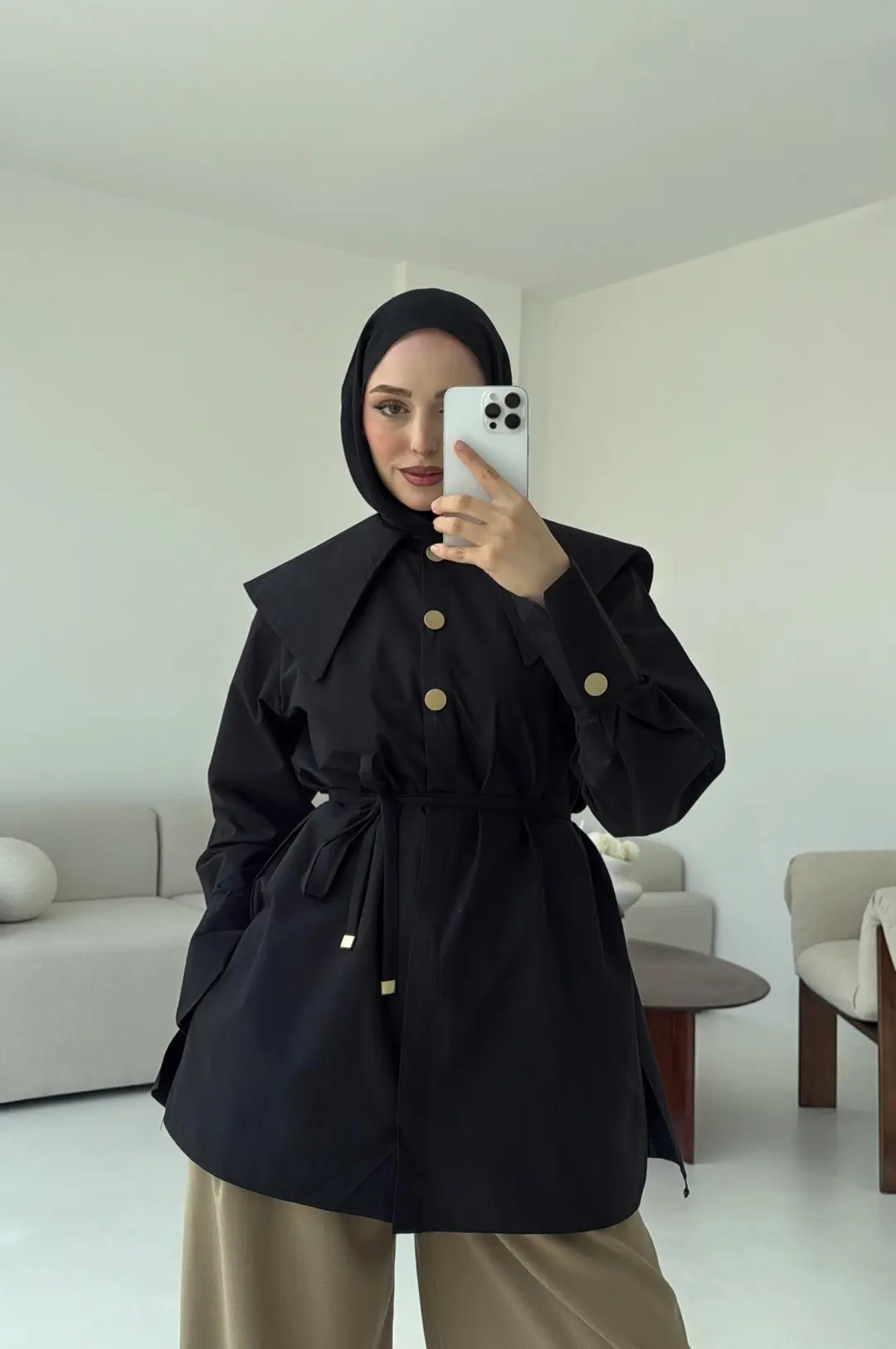 Siyah Bebe Yaka Gömlek - Görsel 6