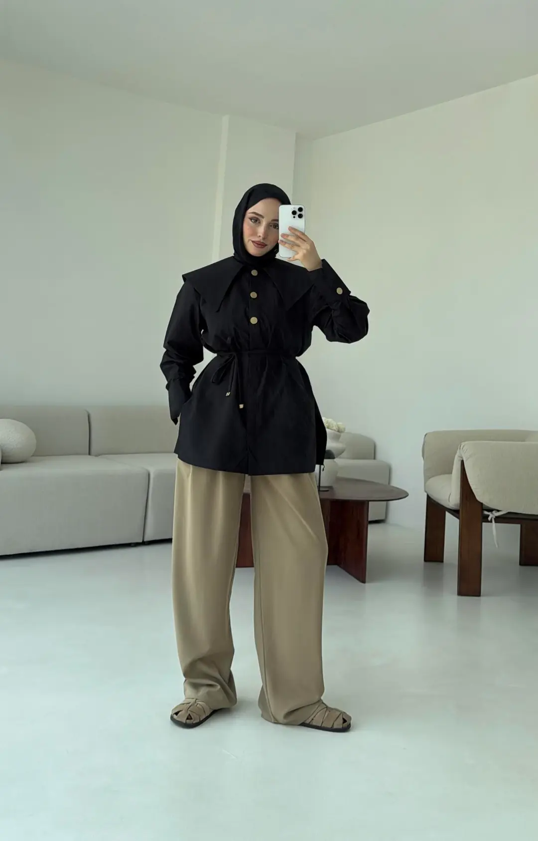 Siyah Bebe Yaka Gömlek - Görsel 7