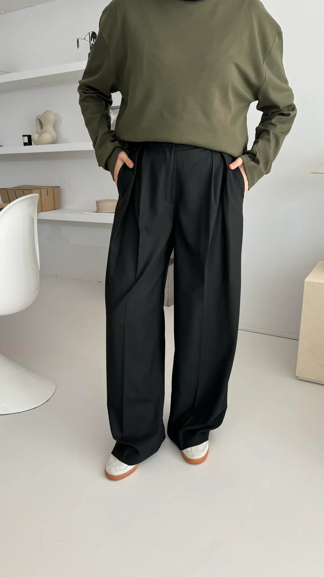 Siyah Bel Detay Palazzo Pantolon