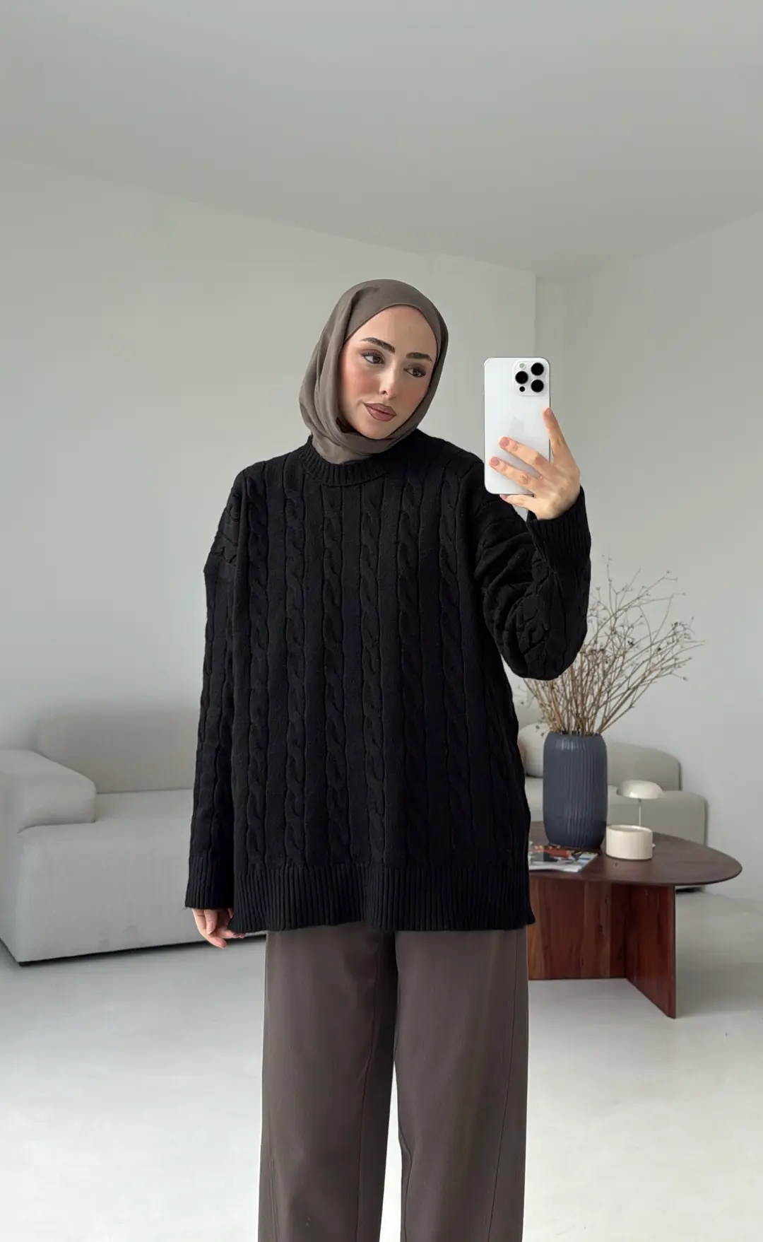 Bisiklet Yaka Örgü Kazak siyah