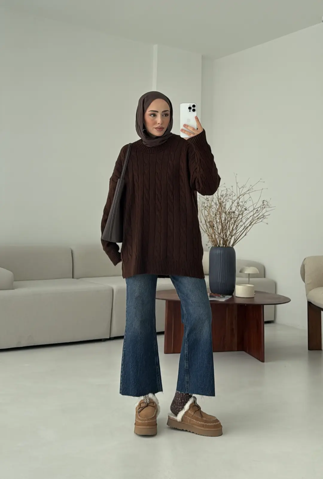 Bisiklet Yaka Örgü Kazak Kahve