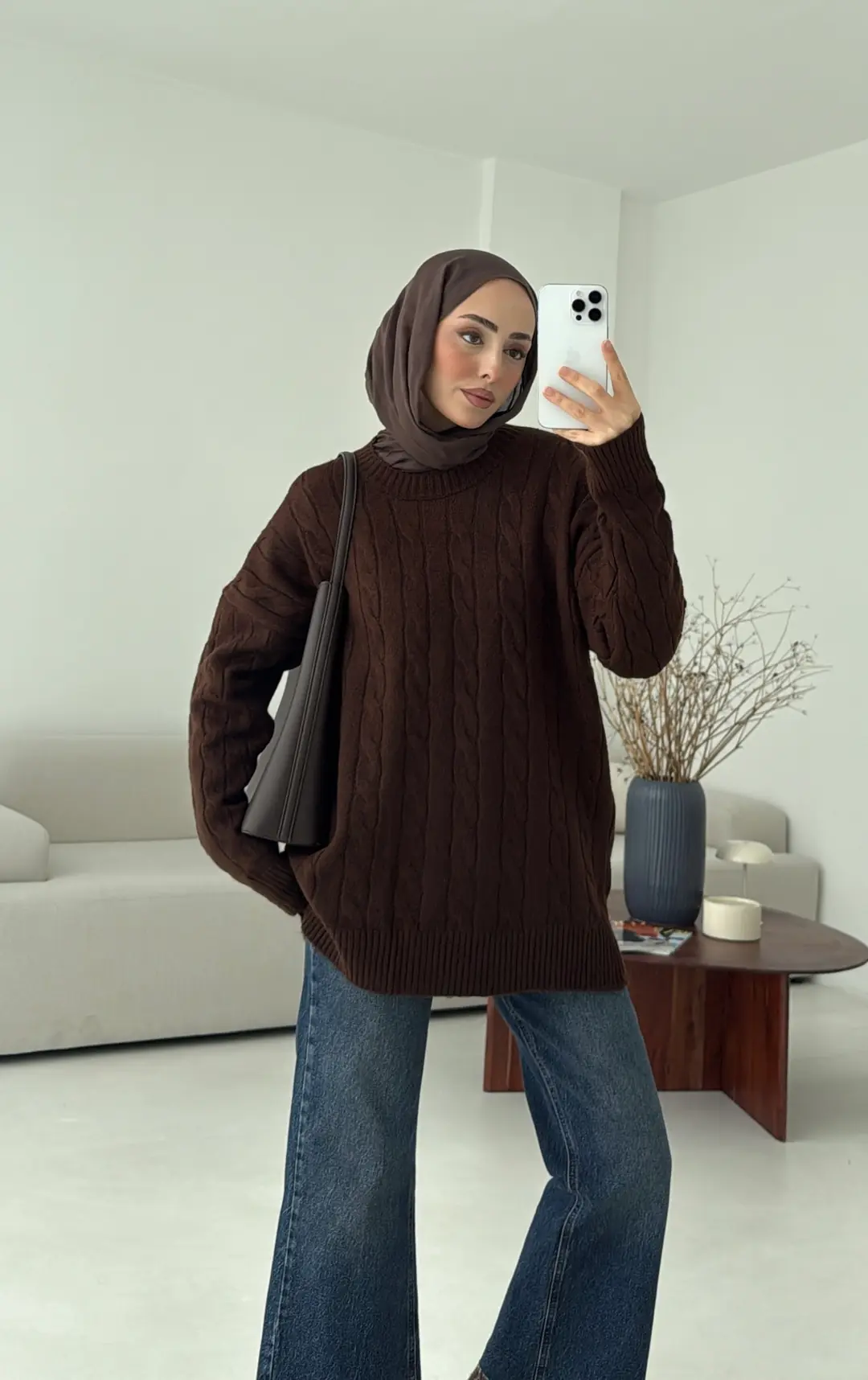 Bisiklet Yaka Örgü Kazak Kahve - Görsel 2