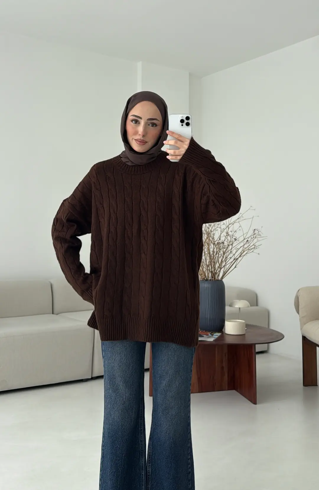 Bisiklet Yaka Örgü Kazak Kahve - Görsel 5