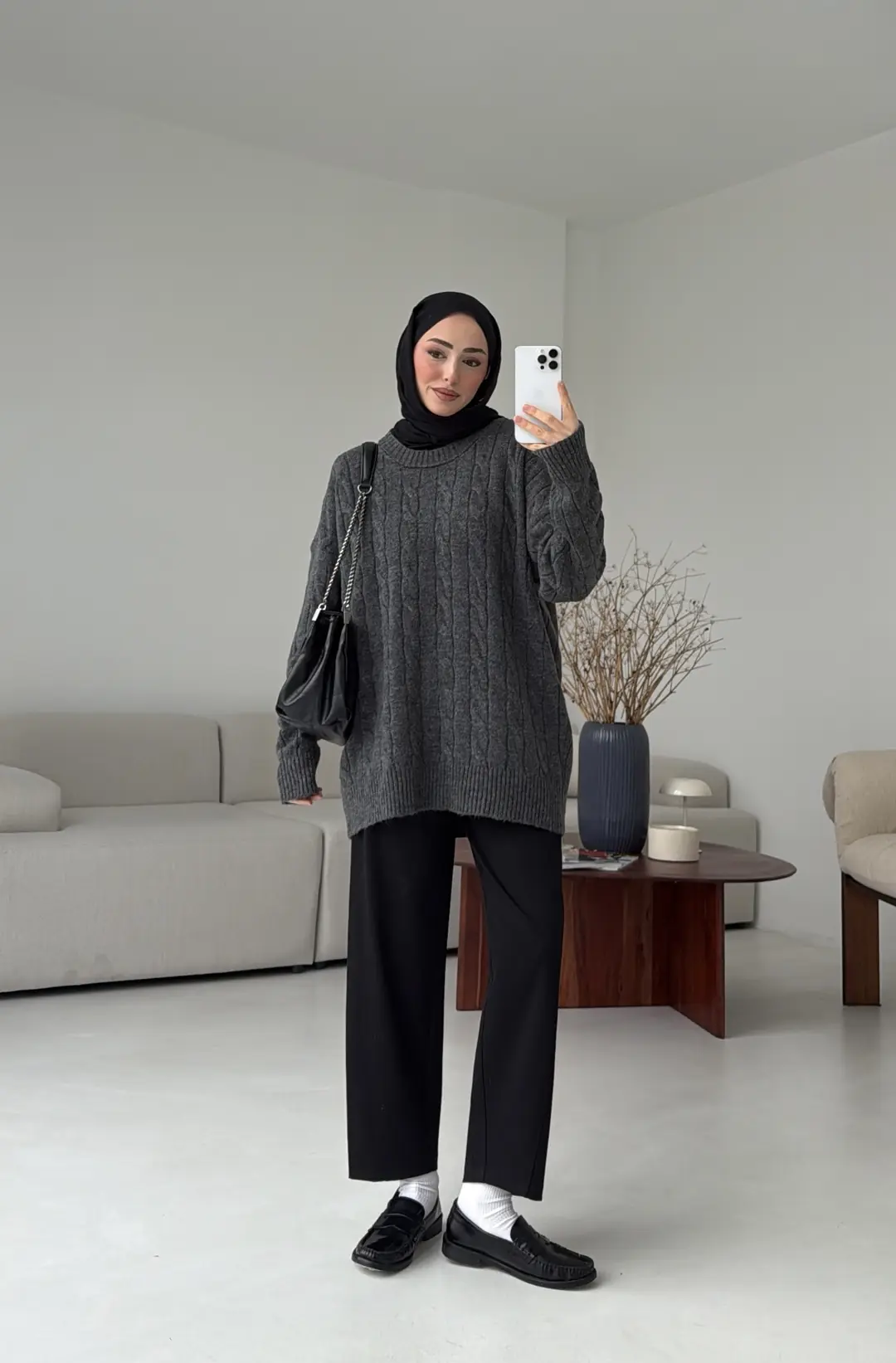 Bisiklet Yaka Örgü Kazak Koyu Gri - Görsel 10