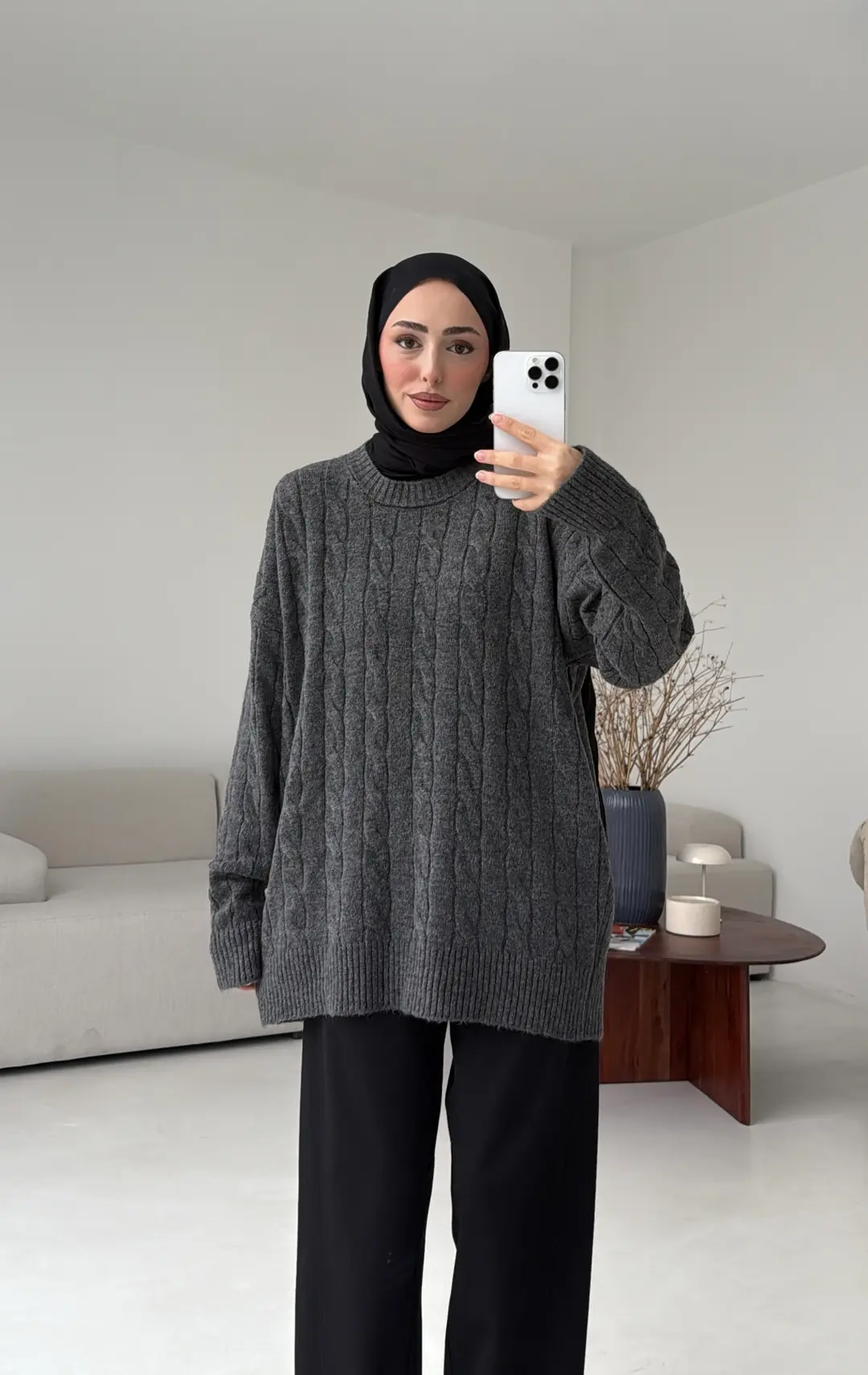 Bisiklet Yaka Örgü Kazak Koyu Gri - Görsel 3