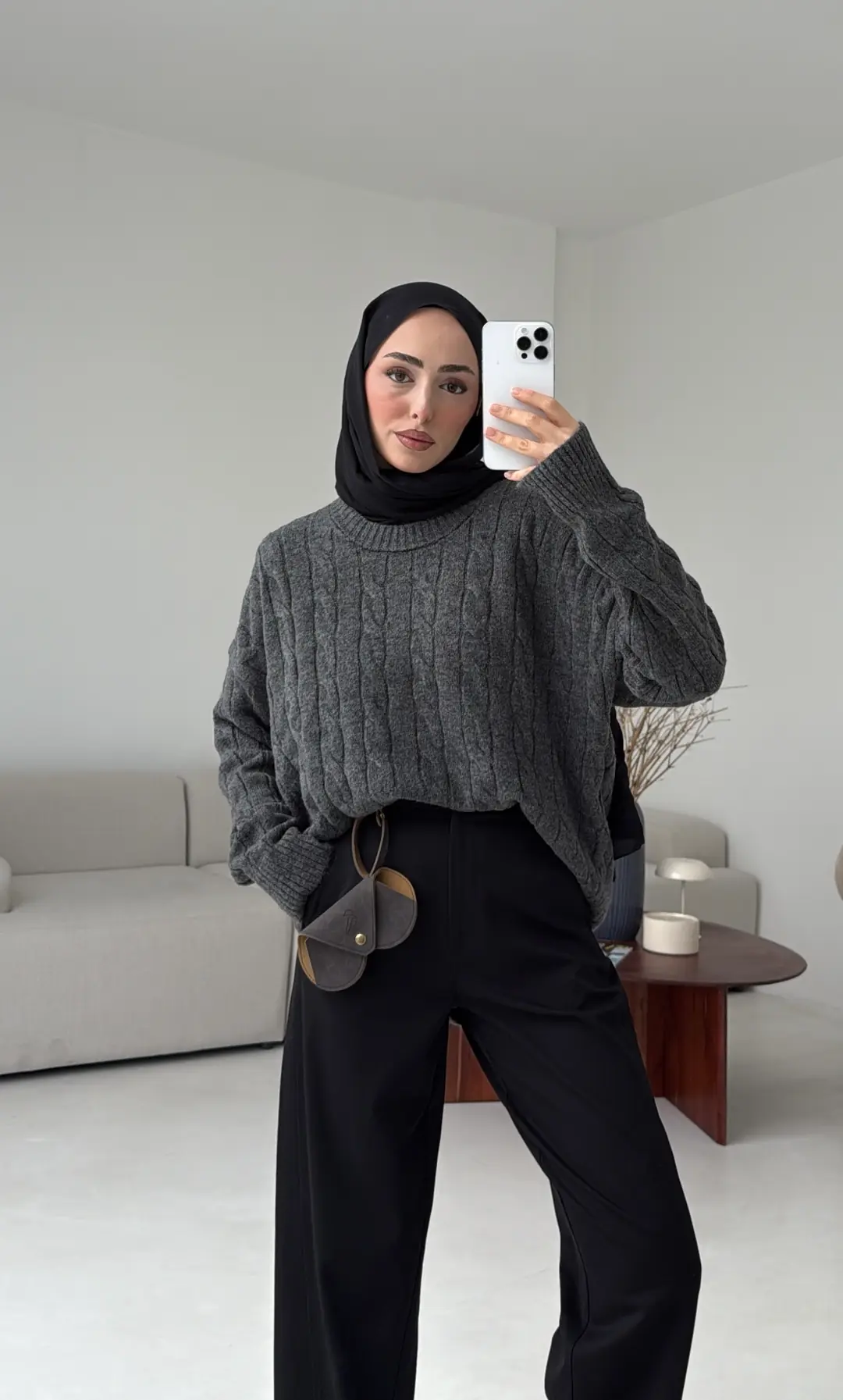 Bisiklet Yaka Örgü Kazak Koyu Gri - Görsel 4