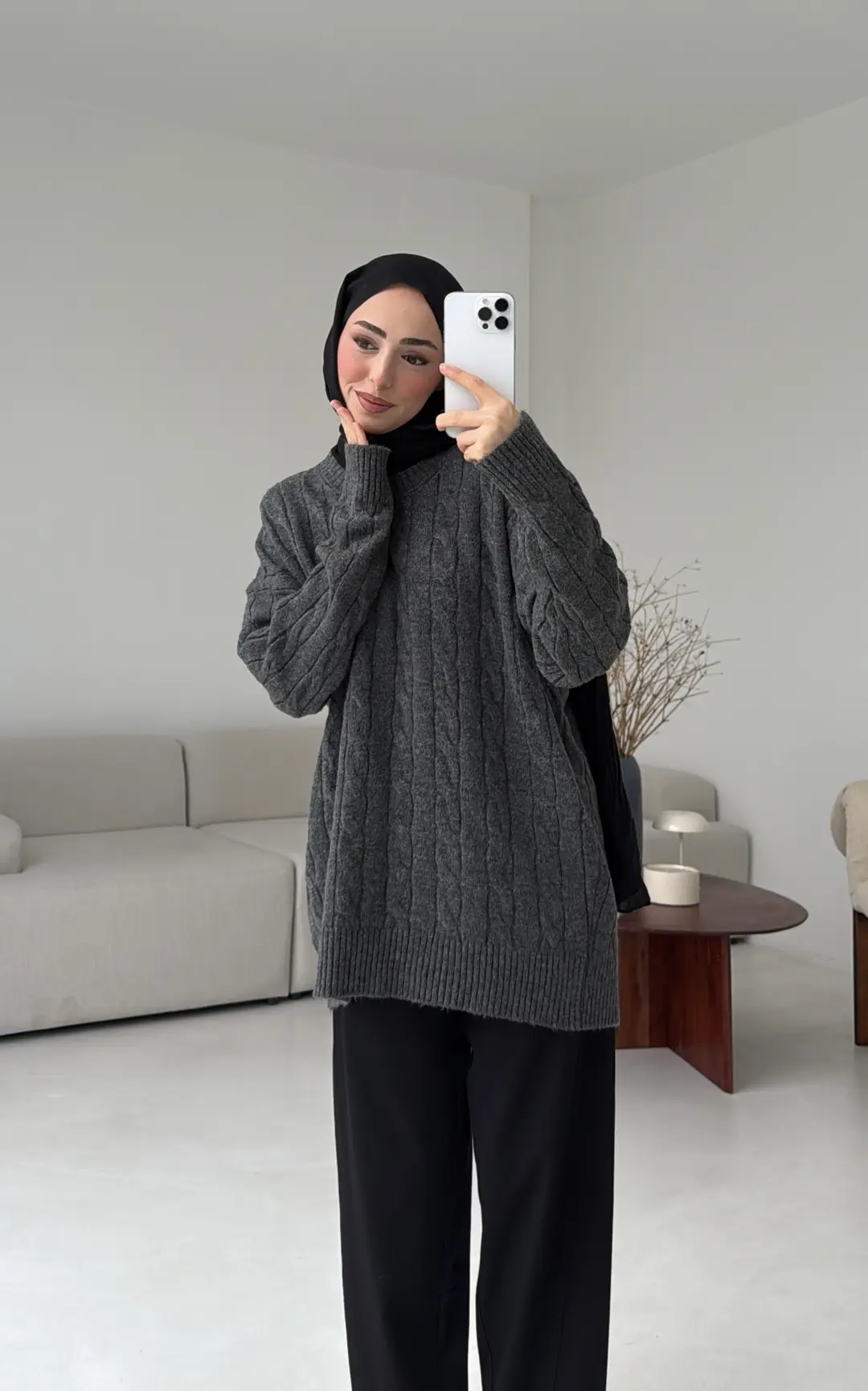 Bisiklet Yaka Örgü Kazak Koyu Gri - Görsel 5