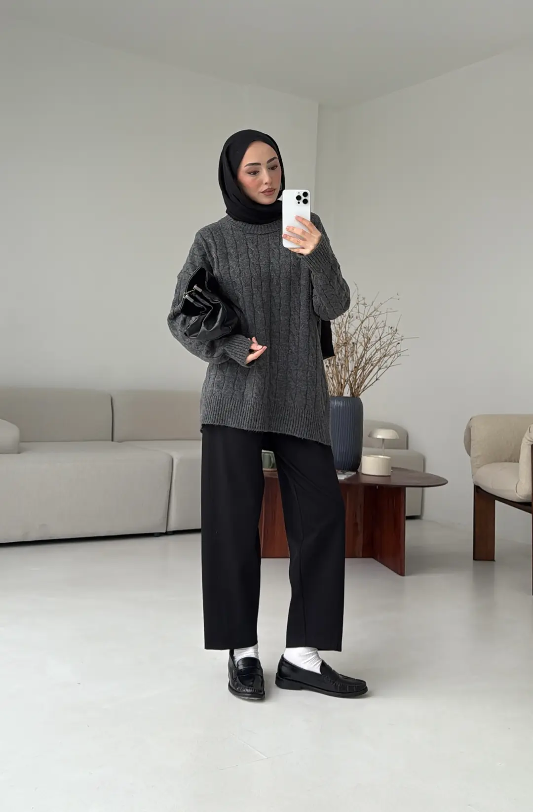 Bisiklet Yaka Örgü Kazak Koyu Gri - Görsel 6